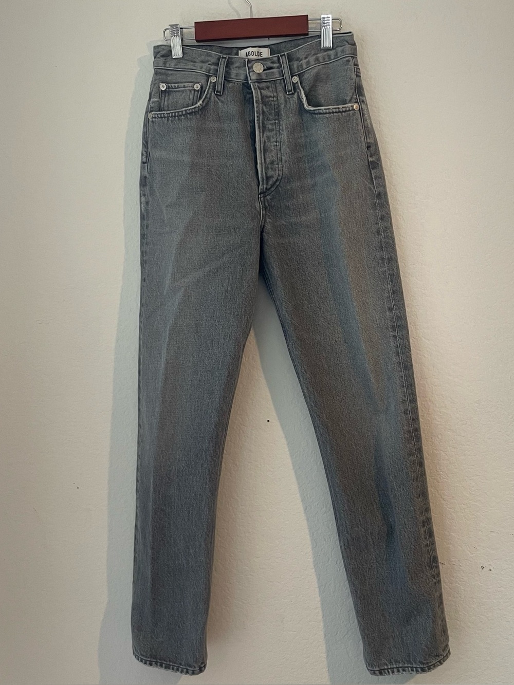 AGOLDE 90’s Pinch Waist High Rise Straight Charcoal Gray Button Fly Jeans